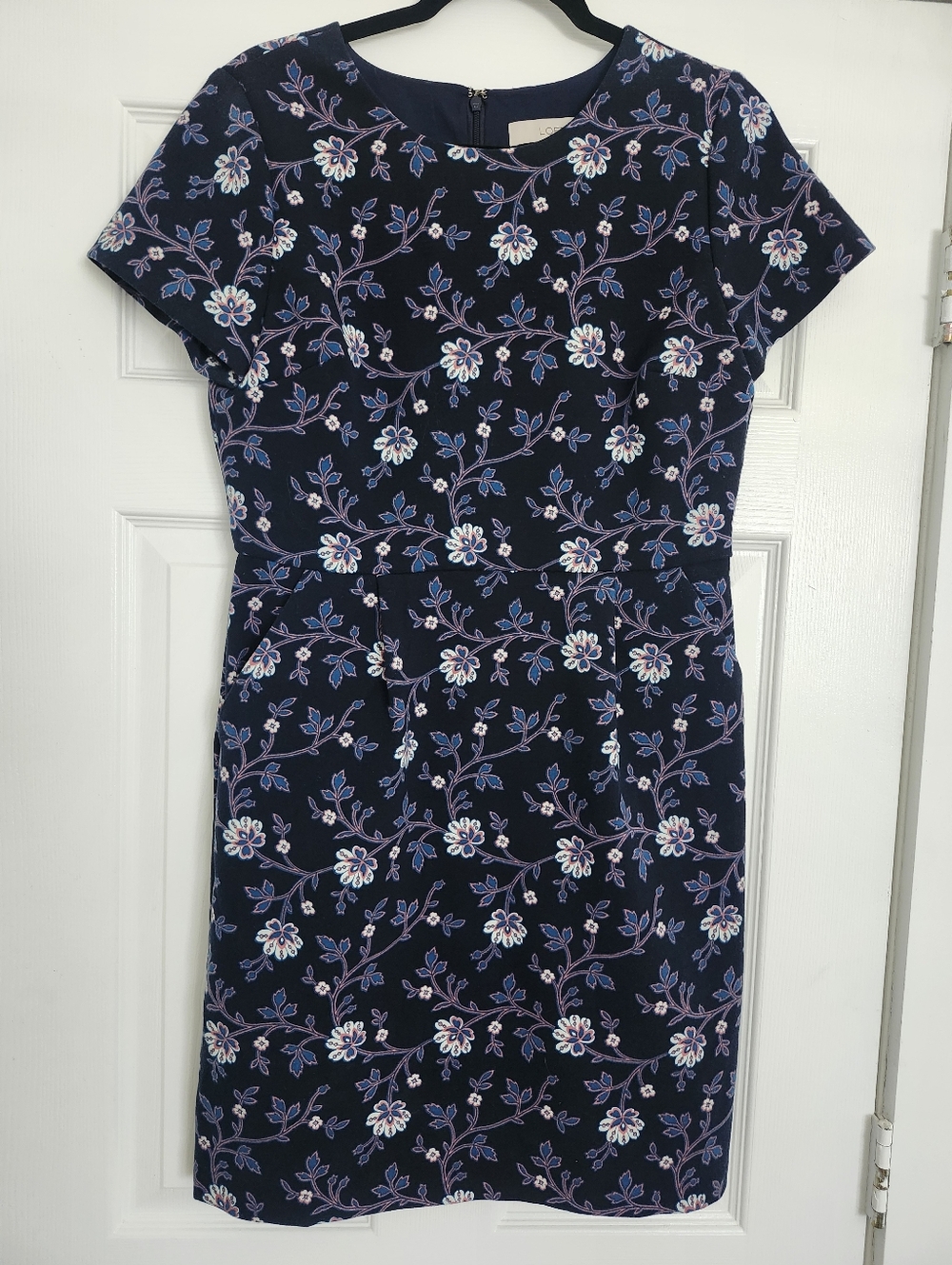 LOFT Navy Floral Midi Sheath Dress